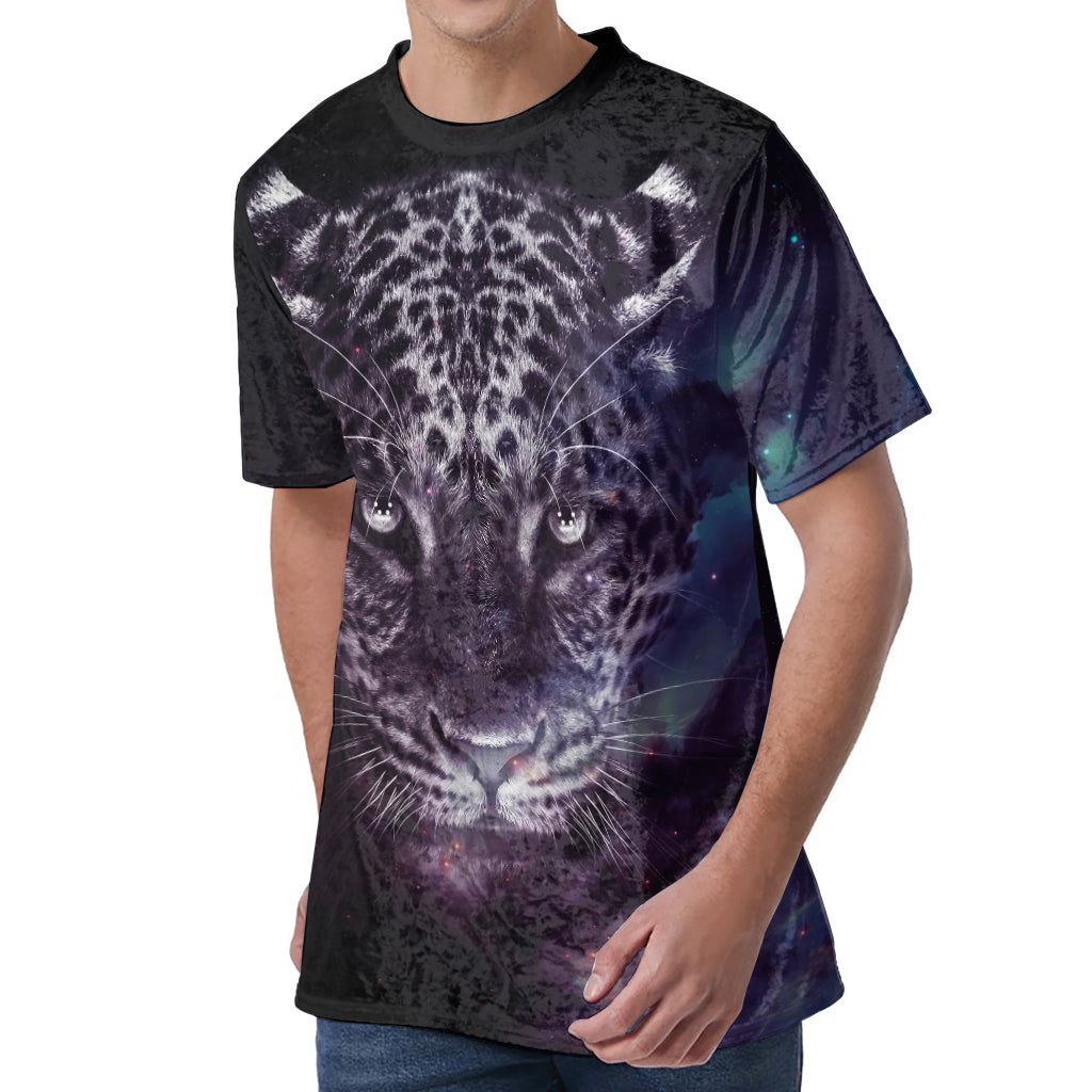 Galaxy Jaguar Print Men's Velvet T-Shirt