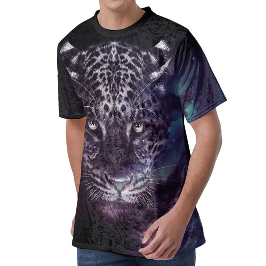 Galaxy Jaguar Print Men's Velvet T-Shirt