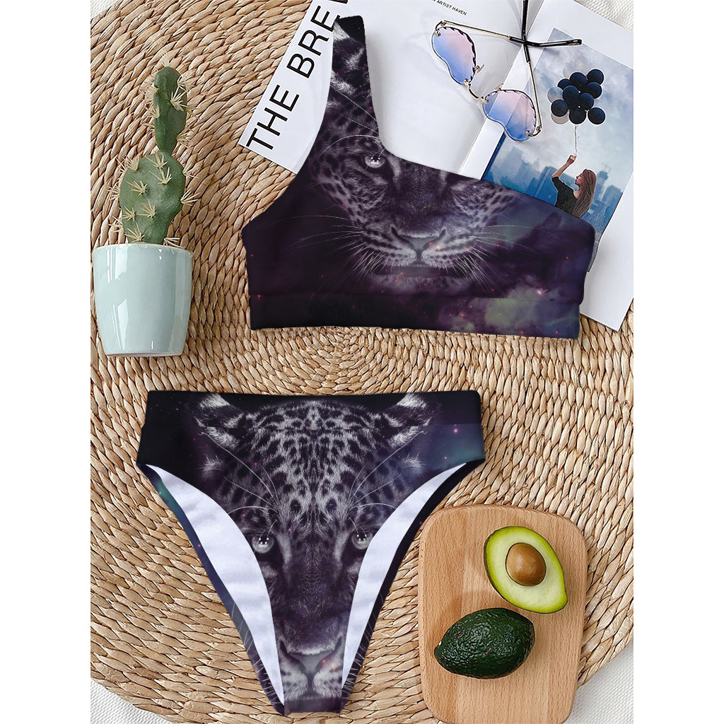 Galaxy Jaguar Print One Shoulder Bikini Top