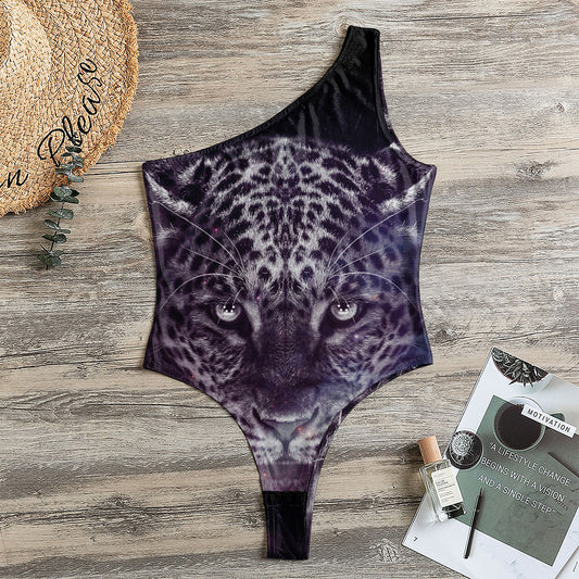 Galaxy Jaguar Print One Shoulder Bodysuit