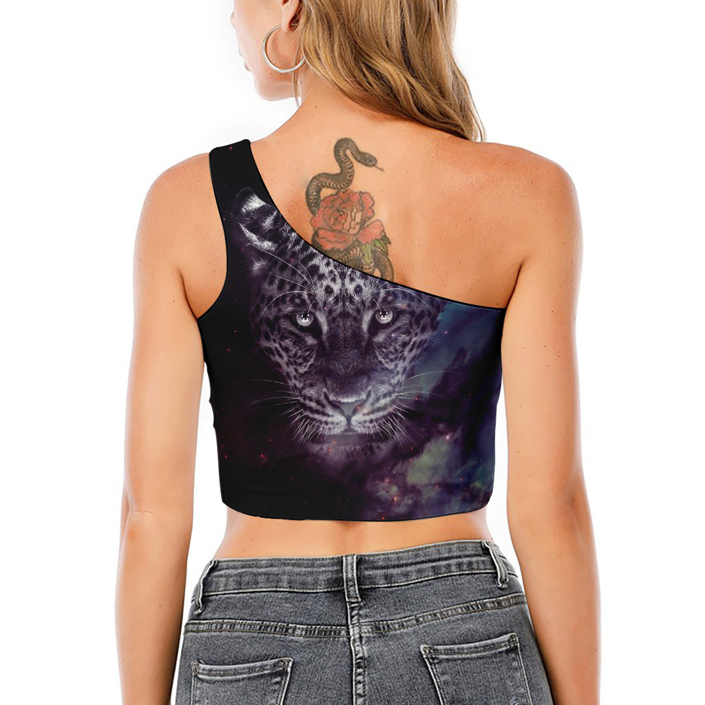 Galaxy Jaguar Print One Shoulder Crop Top