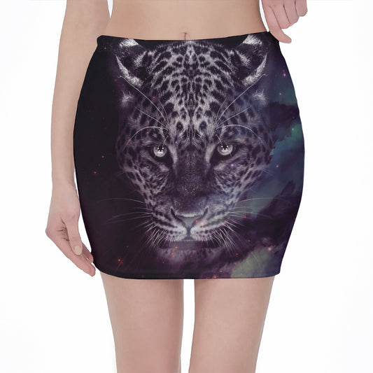 Galaxy Jaguar Print Pencil Mini Skirt