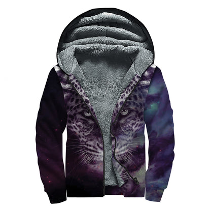 Galaxy Jaguar Print Sherpa Lined Zip Up Hoodie