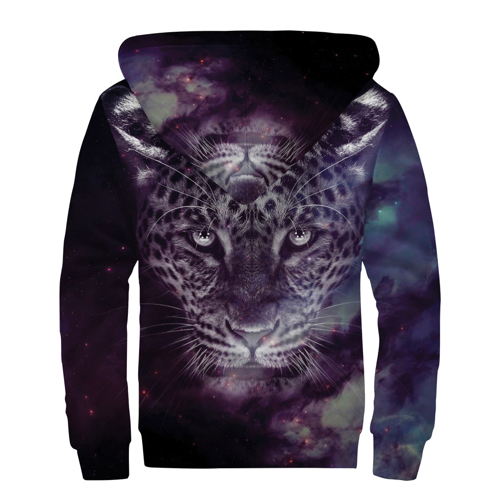 Galaxy Jaguar Print Sherpa Lined Zip Up Hoodie