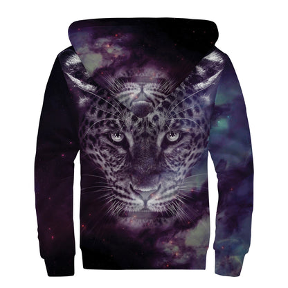 Galaxy Jaguar Print Sherpa Lined Zip Up Hoodie