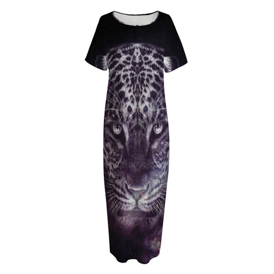 Galaxy Jaguar Print Short Sleeve Long Nightdress