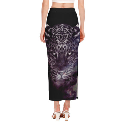 Galaxy Jaguar Print Side Slit Maxi Skirt