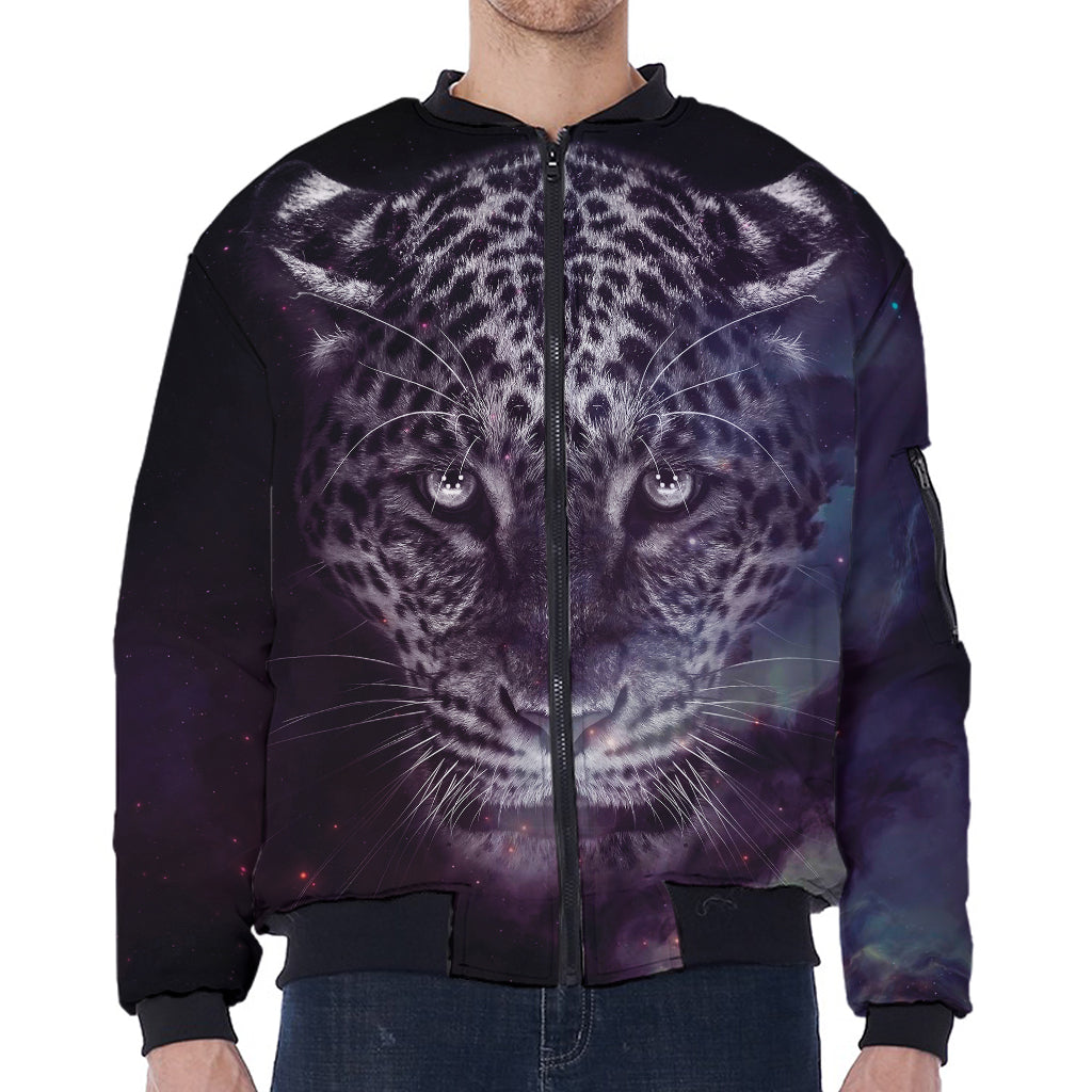Galaxy Jaguar Print Zip Sleeve Bomber Jacket
