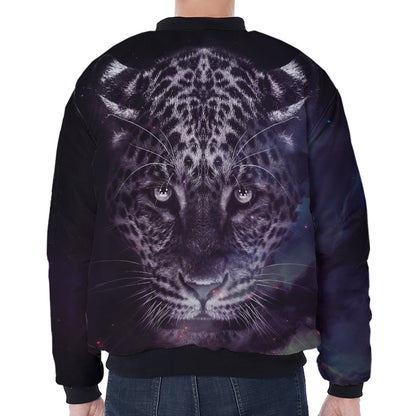 Galaxy Jaguar Print Zip Sleeve Bomber Jacket