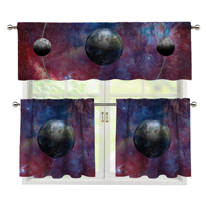 Galaxy Lunar Phase Print 3 Piece Kitchen Curtains