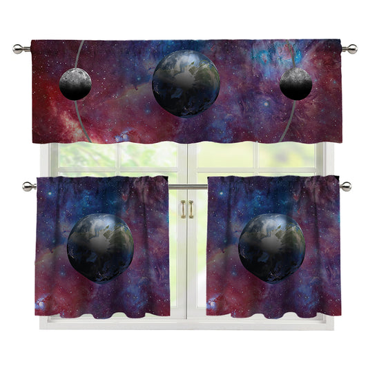 Galaxy Lunar Phase Print 3 Piece Kitchen Curtains