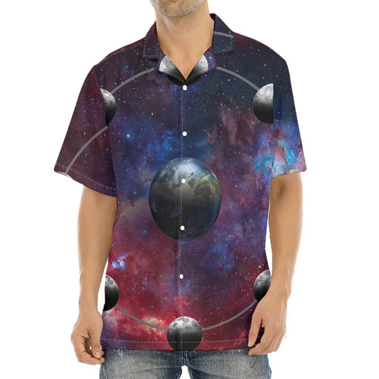 Galaxy Lunar Phase Print Aloha Shirt