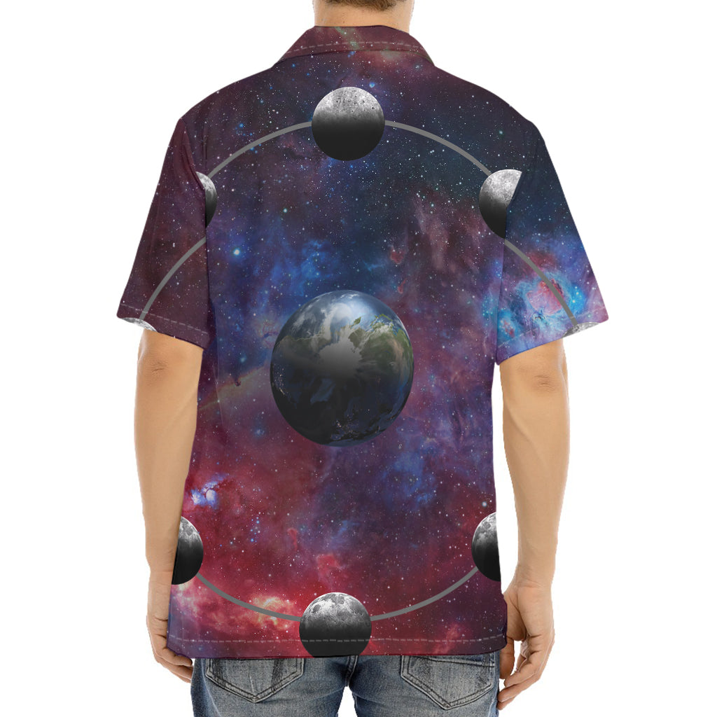 Galaxy Lunar Phase Print Aloha Shirt