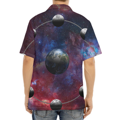 Galaxy Lunar Phase Print Aloha Shirt
