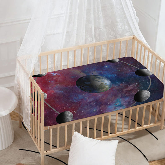 Galaxy Lunar Phase Print Baby Crib Sheet