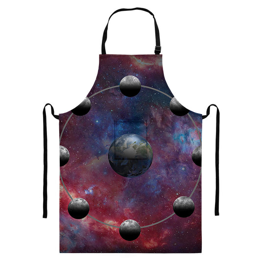 Galaxy Lunar Phase Print Bib Apron With Pocket