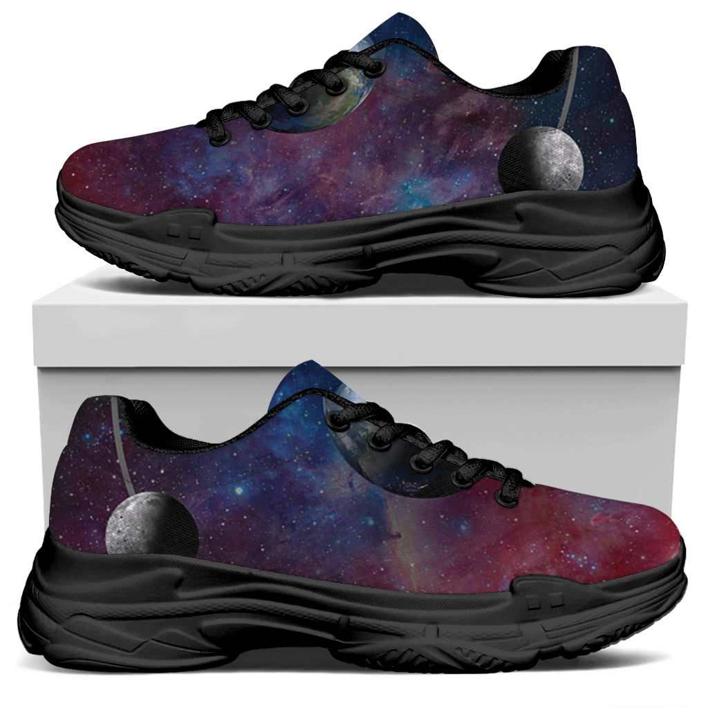 Galaxy Lunar Phase Print Black Chunky Shoes