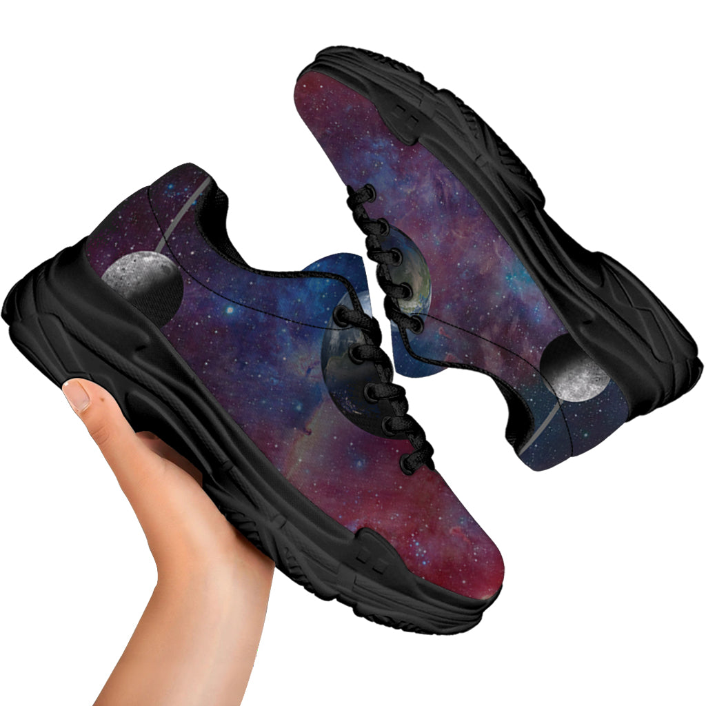 Galaxy Lunar Phase Print Black Chunky Shoes