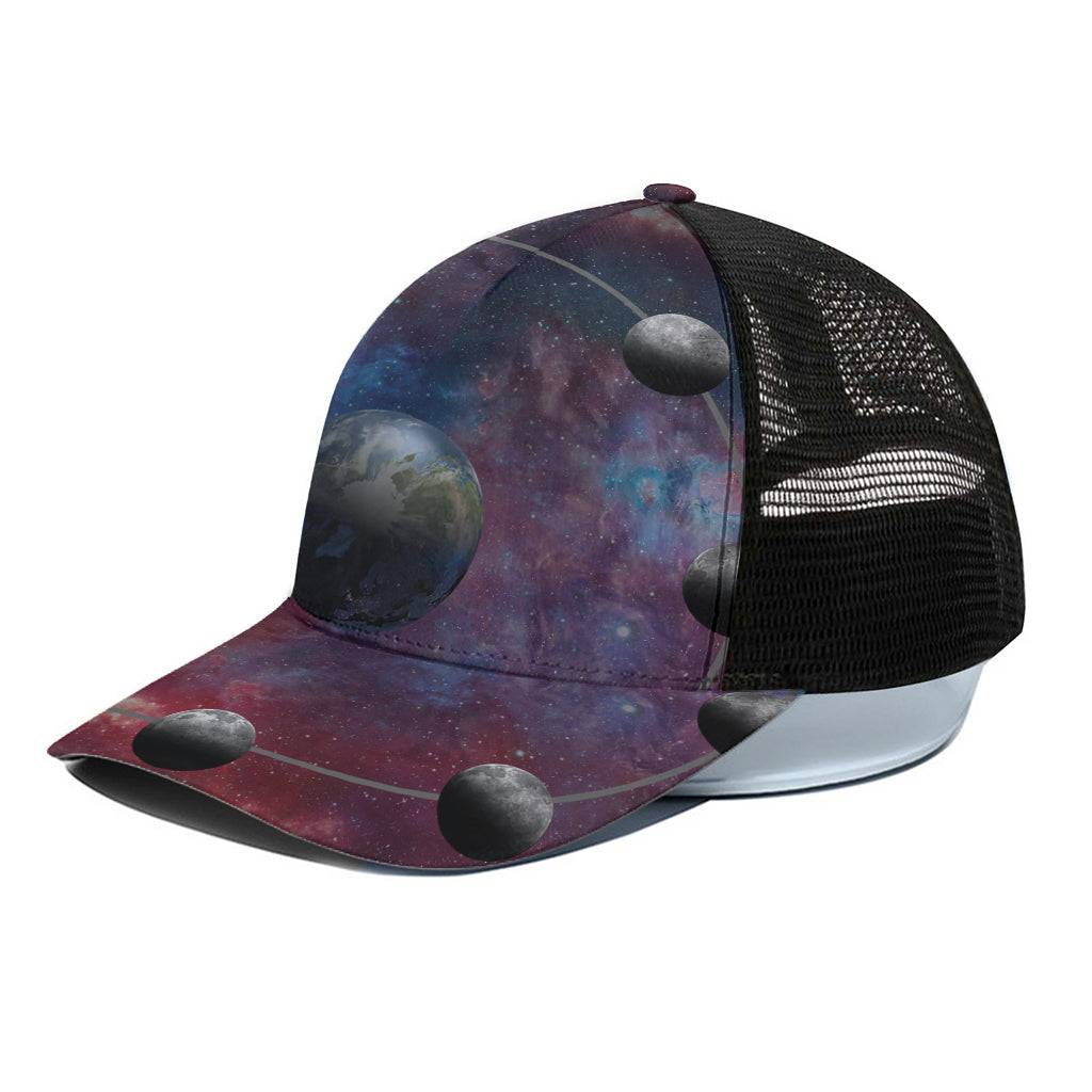 Galaxy Lunar Phase Print Black Mesh Trucker Cap