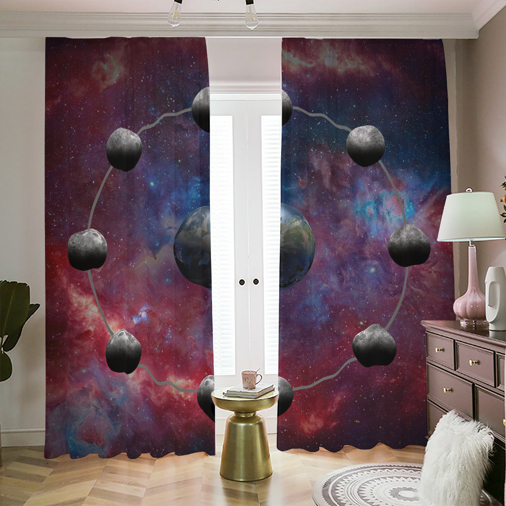 Galaxy Lunar Phase Print Blackout Pencil Pleat Curtains