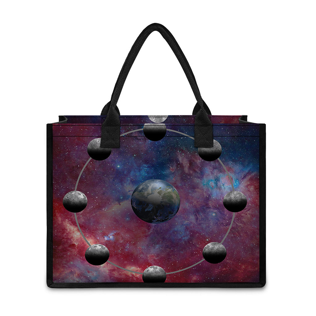 Galaxy Lunar Phase Print Canvas Tote Bag