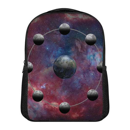Galaxy Lunar Phase Print Casual Backpack