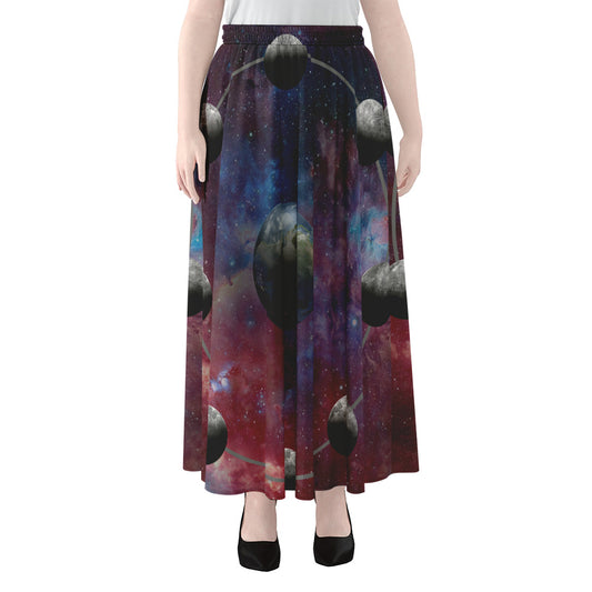 Galaxy Lunar Phase Print Chiffon Maxi Skirt