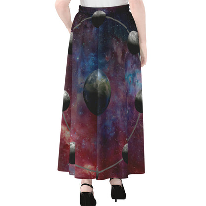 Galaxy Lunar Phase Print Chiffon Maxi Skirt