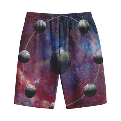 Galaxy Lunar Phase Print Cotton Shorts