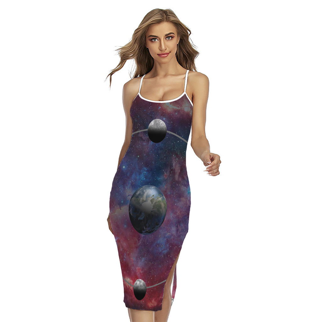 Galaxy Lunar Phase Print Cross Back Cami Dress