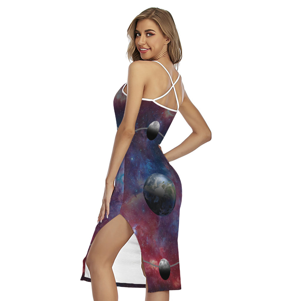 Galaxy Lunar Phase Print Cross Back Cami Dress