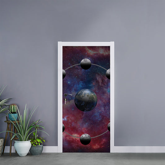 Galaxy Lunar Phase Print Door Sticker