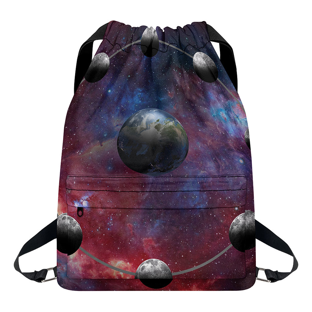 Galaxy Lunar Phase Print Drawstring Backpack