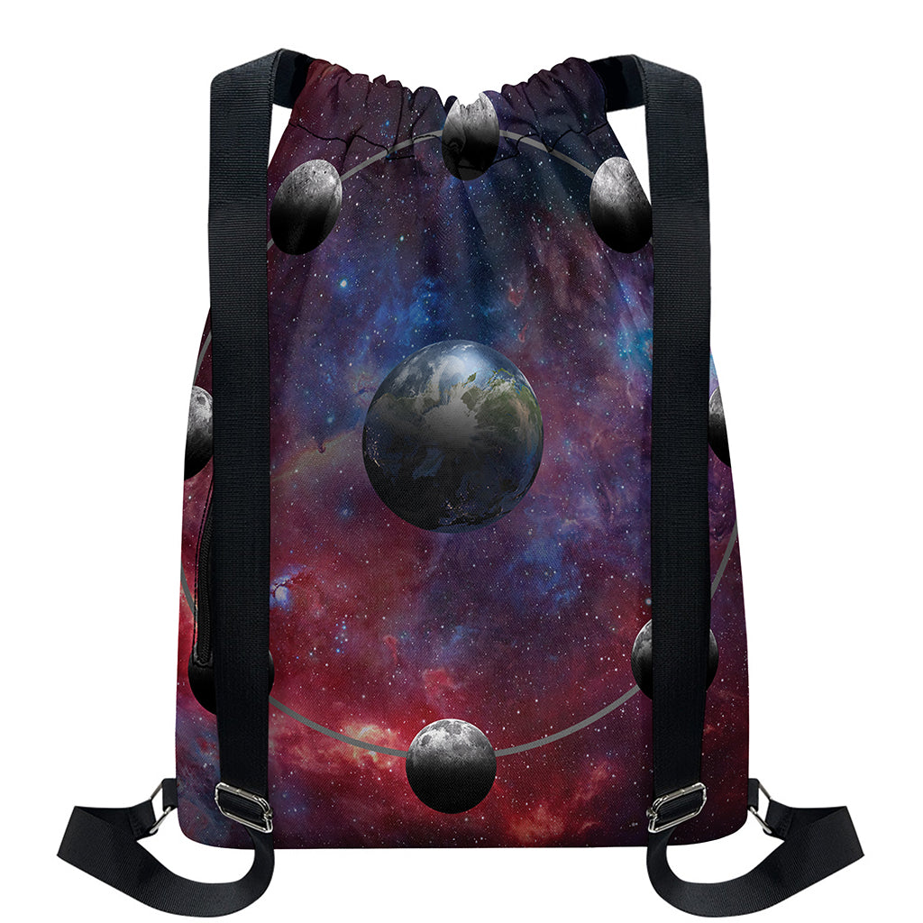 Galaxy Lunar Phase Print Drawstring Backpack