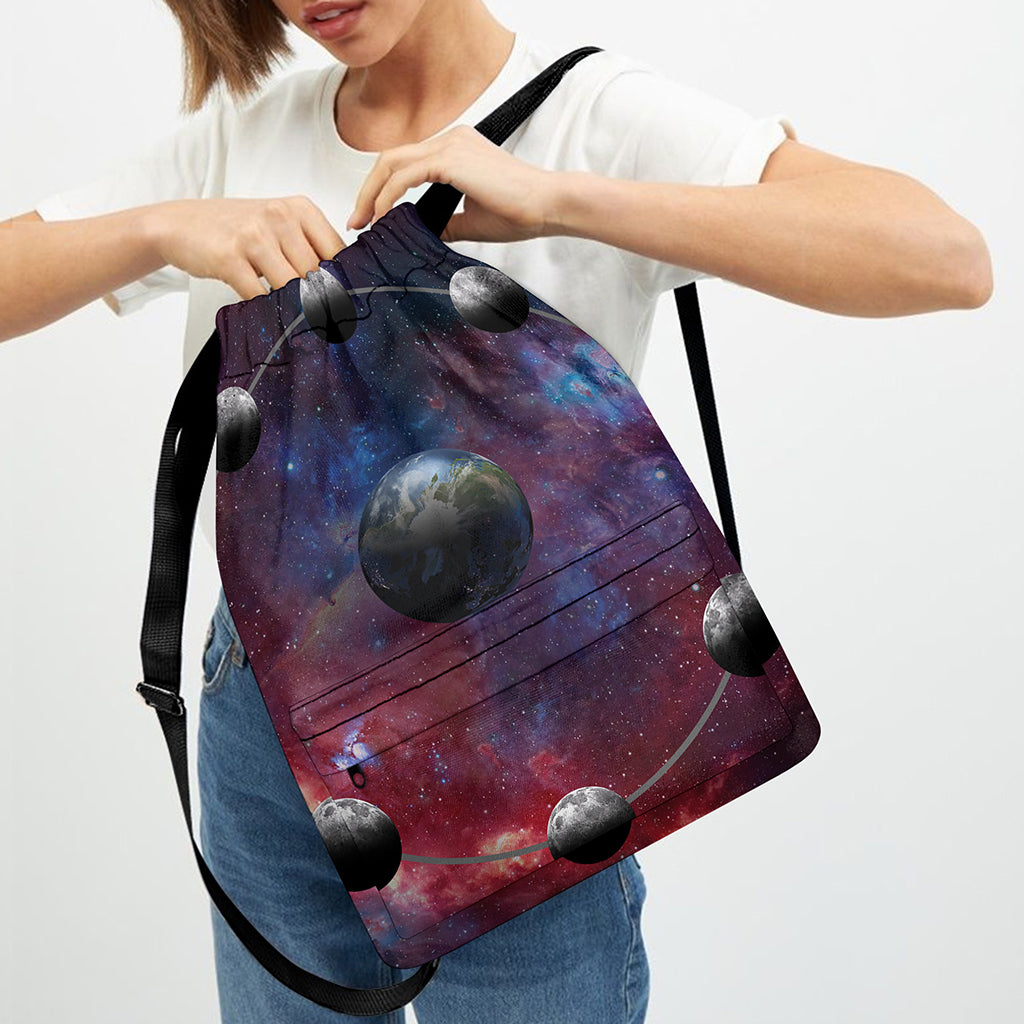 Galaxy Lunar Phase Print Drawstring Backpack