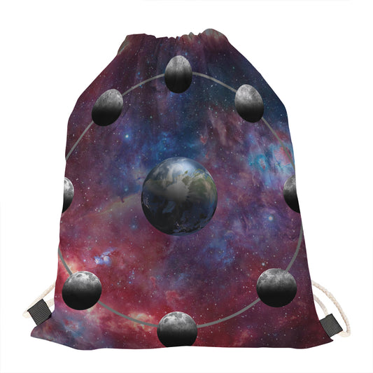 Galaxy Lunar Phase Print Drawstring Bag