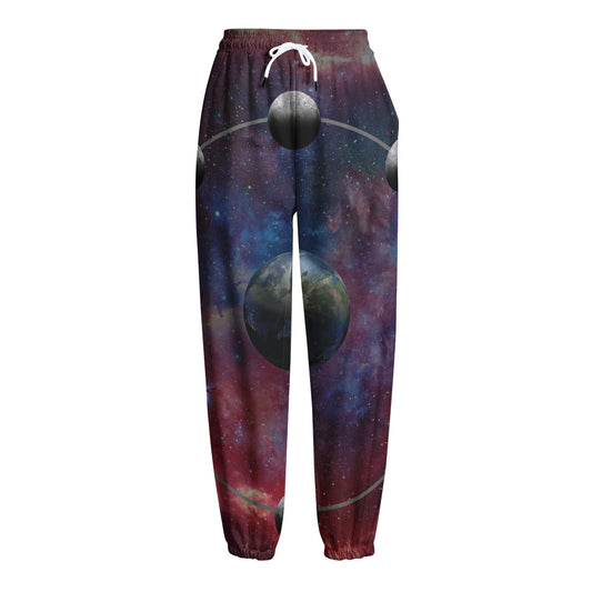Galaxy Lunar Phase Print Fleece Lined Knit Pants