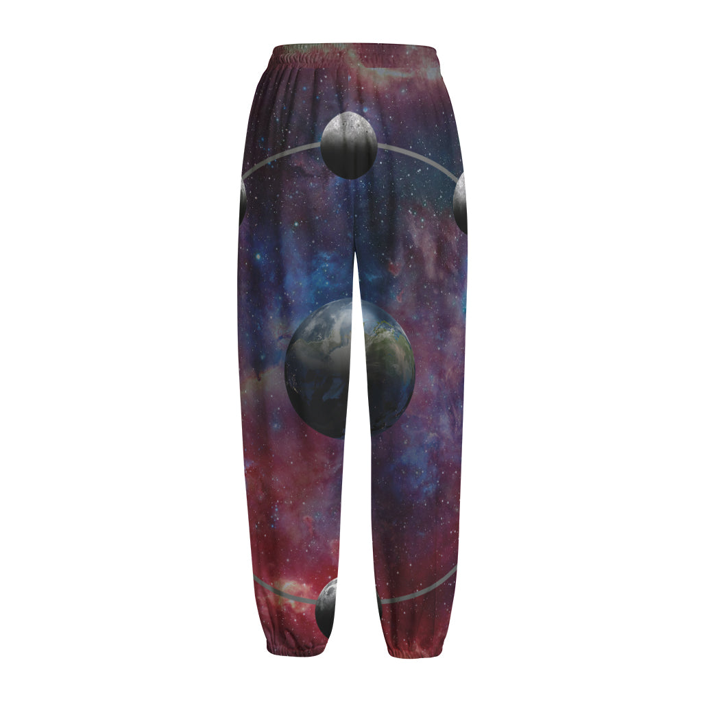 Galaxy Lunar Phase Print Fleece Lined Knit Pants