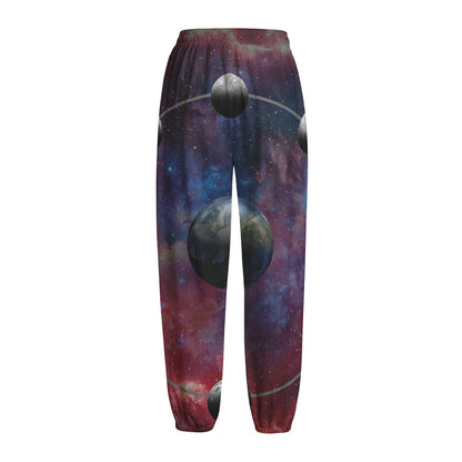 Galaxy Lunar Phase Print Fleece Lined Knit Pants