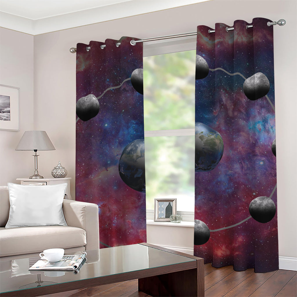 Galaxy Lunar Phase Print Grommet Curtains