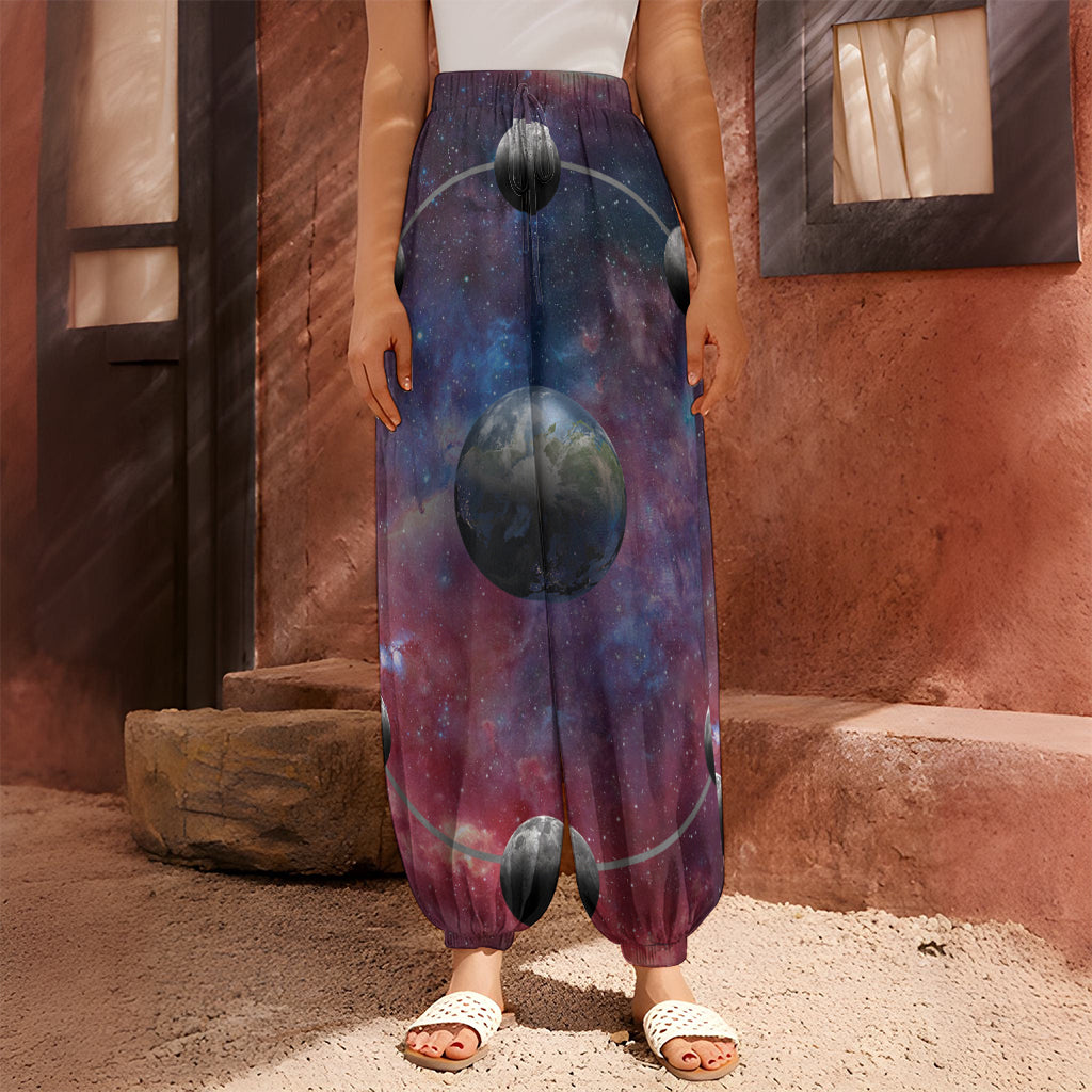 Galaxy Lunar Phase Print Harem Pants