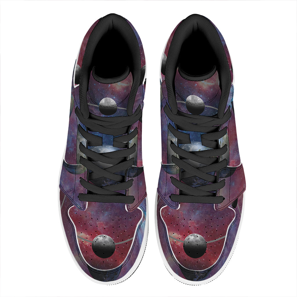Galaxy Lunar Phase Print High Top Leather Sneakers