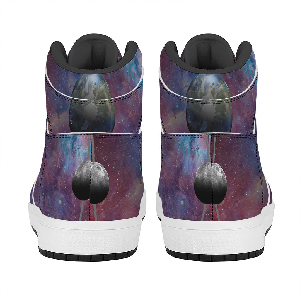 Galaxy Lunar Phase Print High Top Leather Sneakers