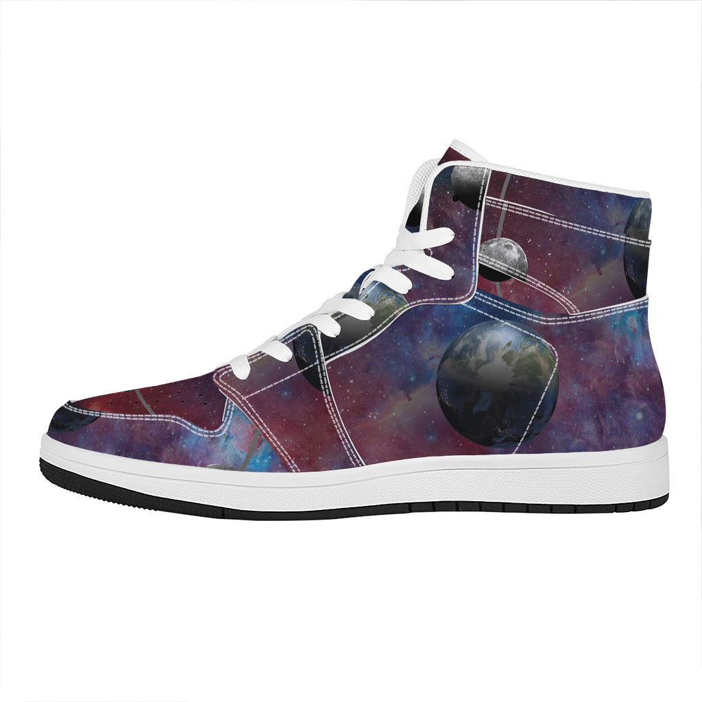 Galaxy Lunar Phase Print High Top Leather Sneakers