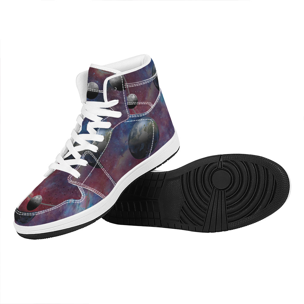 Galaxy Lunar Phase Print High Top Leather Sneakers