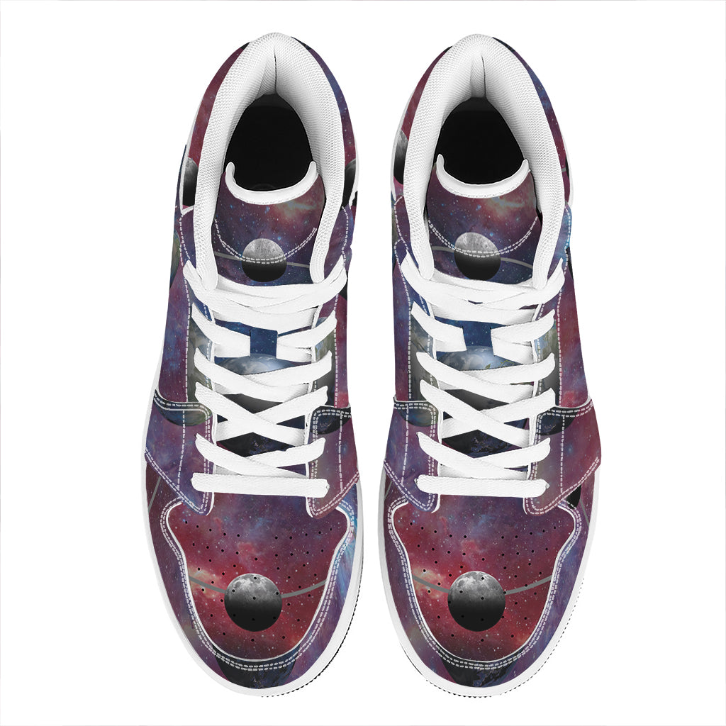 Galaxy Lunar Phase Print High Top Leather Sneakers