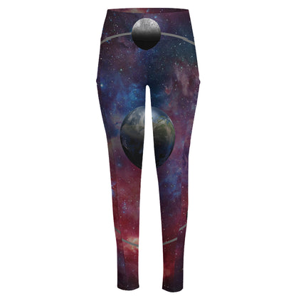 Galaxy Lunar Phase Print High-Waisted Pocket Leggings