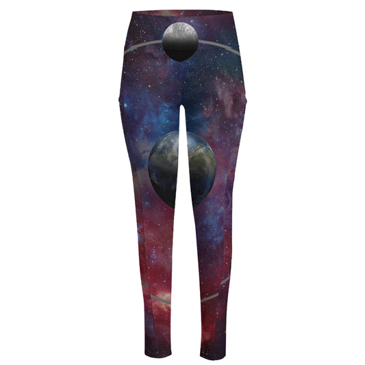 Galaxy Lunar Phase Print High-Waisted Pocket Leggings