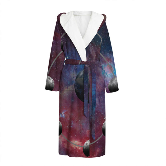 Galaxy Lunar Phase Print Hooded Bathrobe