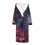 Galaxy Lunar Phase Print Hooded Bathrobe